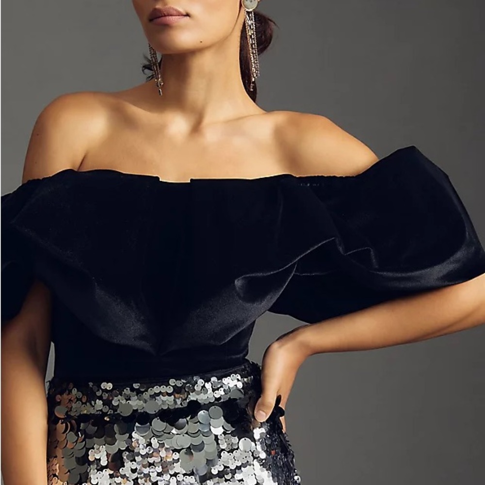Hutch off shoulder velvet corset top drape style  4 black